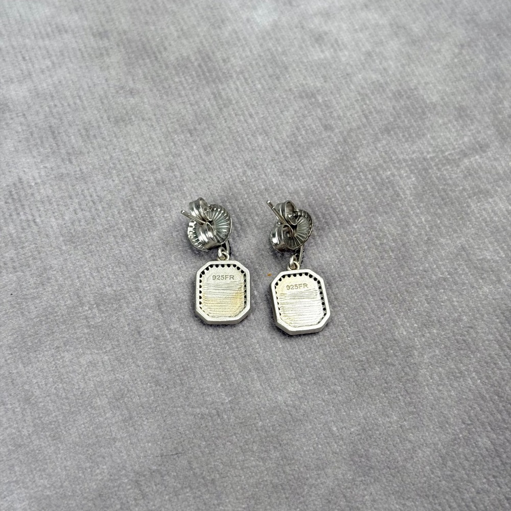 Freida Rothman Mother of Pearl Black CZ Drop Earrings Art Deco Style 925 Silver - Picture 4 of 4